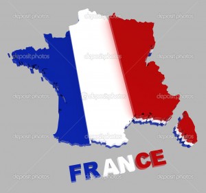 France, map with flag, isolated on grey, with clipping path, 3d illustration